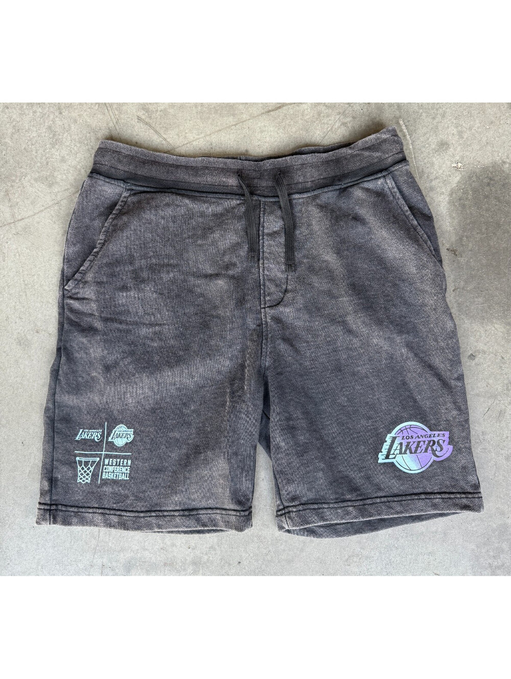 VTG Mens Sz Large Los Angeles Lakers Gray Short NBA by John Denzel Blue Logo